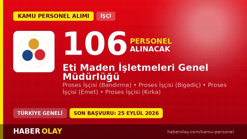 Eti Maden İşletmeleri Genel Müdürlüğü 106 sürekli işçi alımı başvuru duyurusu