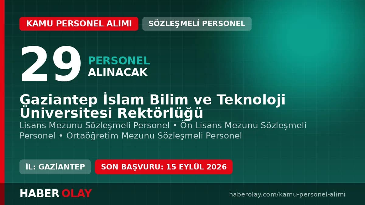 Gaziantep İslam Bilim ve Teknoloji Üniversitesi 29 sözleşmeli personel alım ilanı