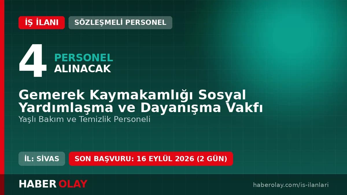 Gemerek Sosyal Yardımlaşma ve Dayanışma Vakfı 4 personel alımı başvuru süreci