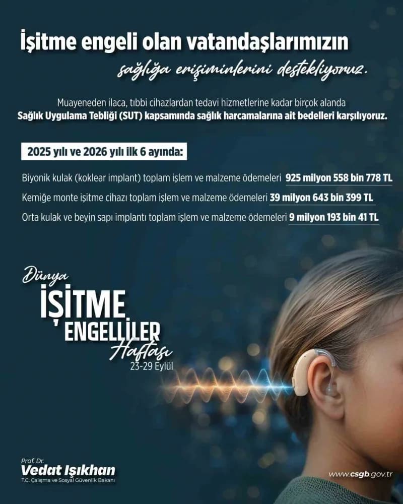 İşitme engelli vatandaşlar için işitme cihazları ve implantlara yönelik destek ödemeleri