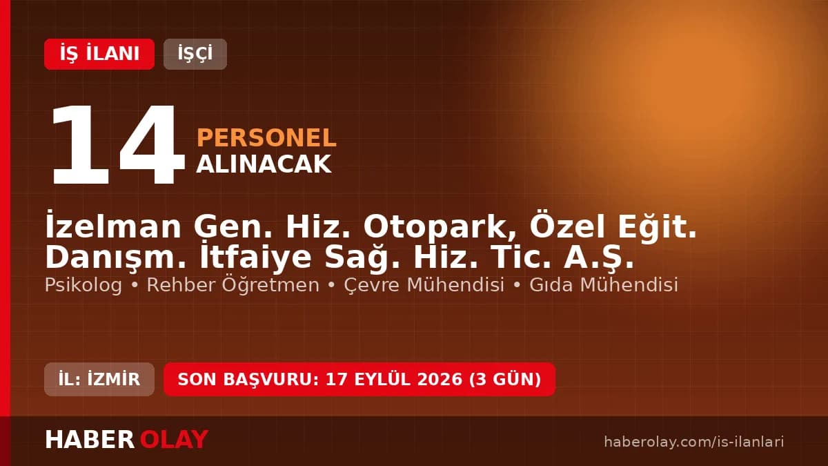 İzelman personel alımı başvuru detayları ve kadro dağılımı