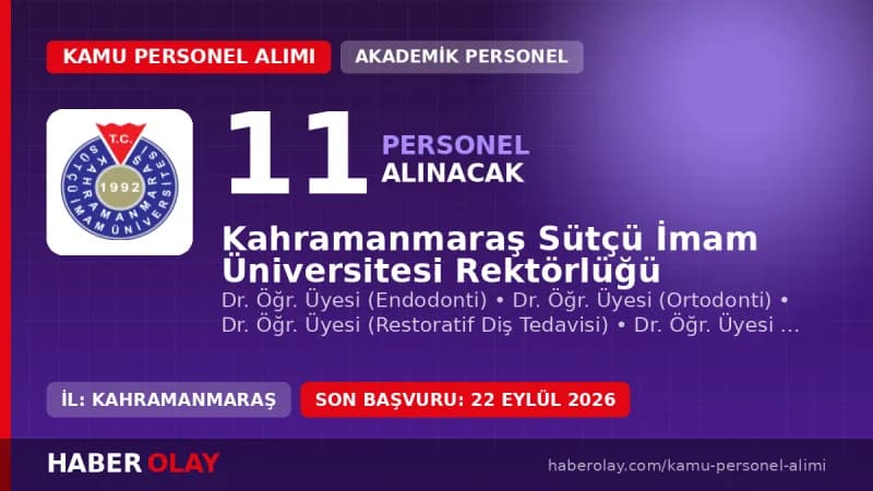 Kahramanmaraş Sütçü İmam Üniversitesi 11 öğretim üyesi alımı başvuru duyurusu