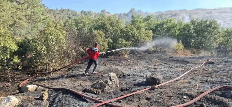 Kütahya Emet ilçesinde dağlık alanda çıkan orman yangınına müdahale eden ekipler