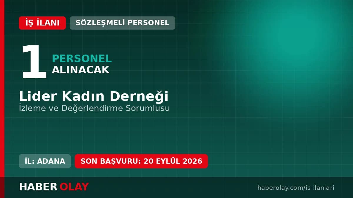 Lider Kadın Derneği Adana İzleme ve Değerlendirme Sorumlusu Personel Alımı