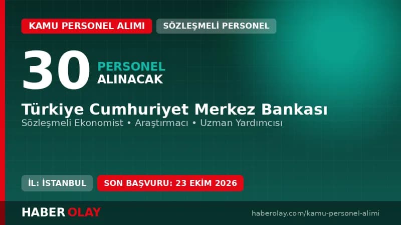 Türkiye Cumhuriyet Merkez Bankası 30 personel alımı başvuru şartları ve tarihleri