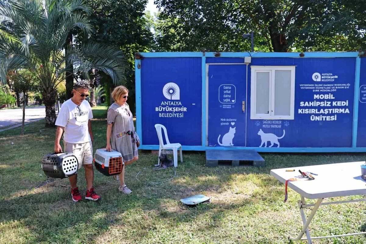 Antalya Karaalioğlu Parkı’nda sahipsiz kedilere hizmet veren mobil kısırlaştırma ünitesi