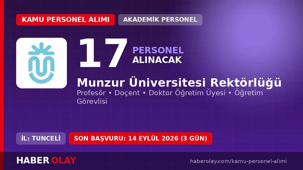 Munzur Üniversitesi 17 Öğretim Elemanı Alımı İlanı ve Başvuru Şartları