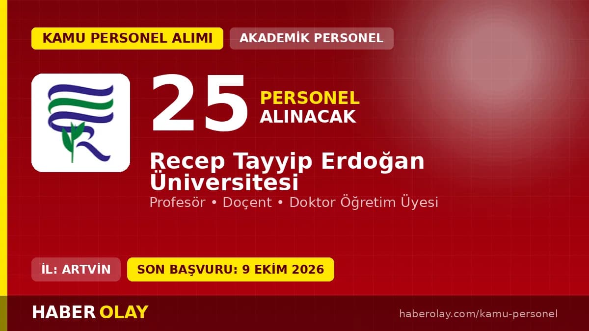 Recep Tayyip Erdoğan Üniversitesi öğretim üyesi alımı için 25 kadro ilanı ve başvuru detayları