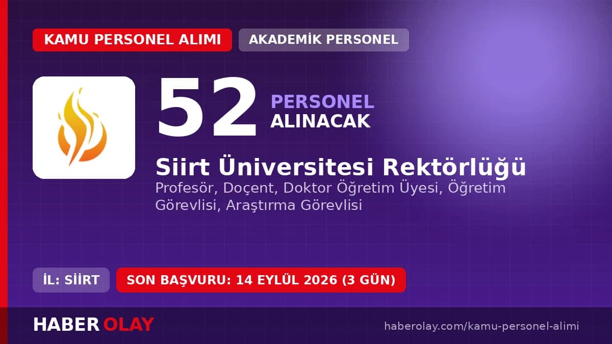 Siirt Üniversitesi Rektörlüğü 52 öğretim üyesi ve öğretim elemanı alımı ilanı