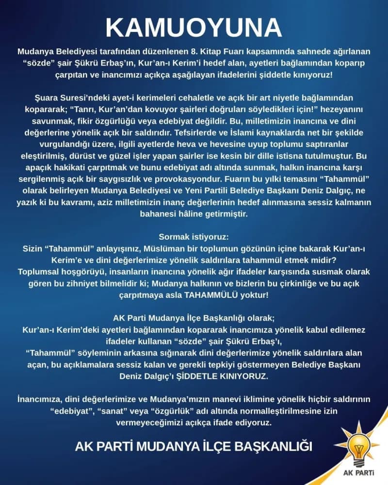 Mudanya Kitap Fuarı’nda Şükrü Erbaş’ın Şuara Suresi ile ilgili açıklamalarına tepki gösterildi