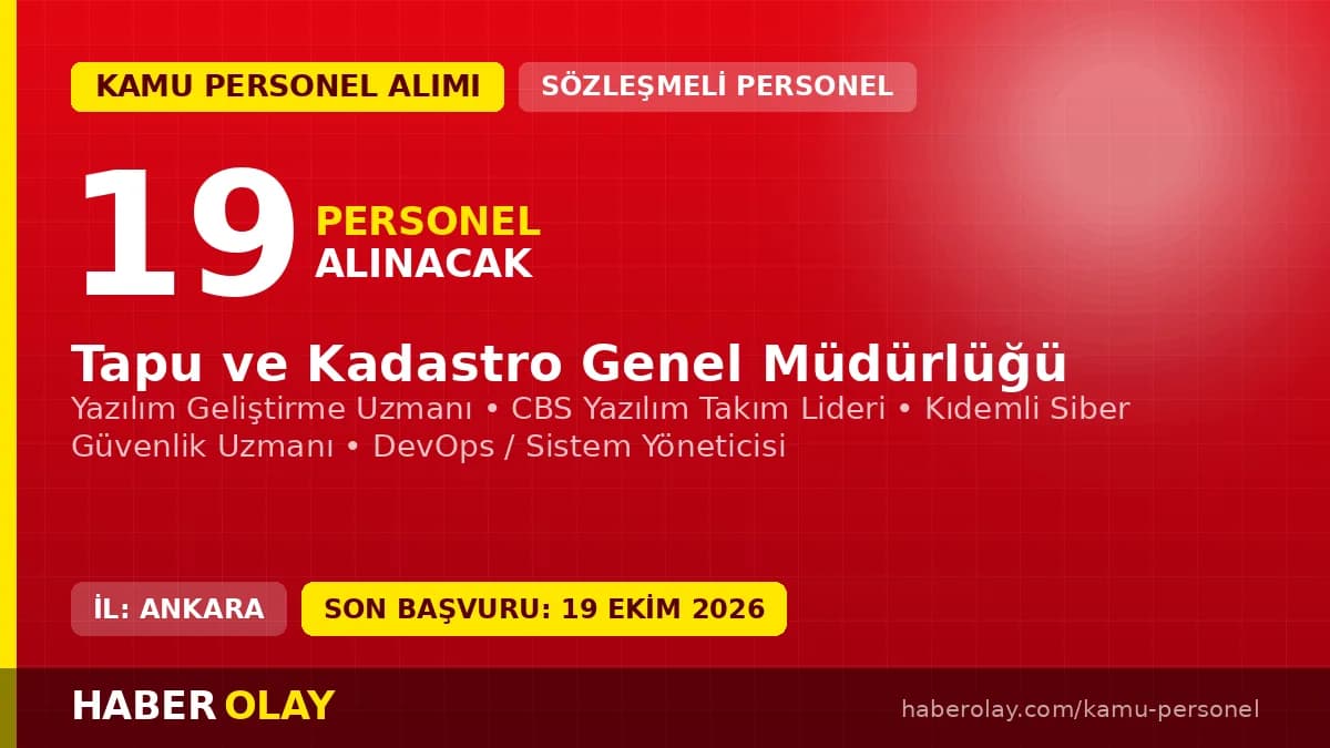 Tapu ve Kadastro Genel Müdürlüğü sözleşmeli bilişim personeli alım ilanı