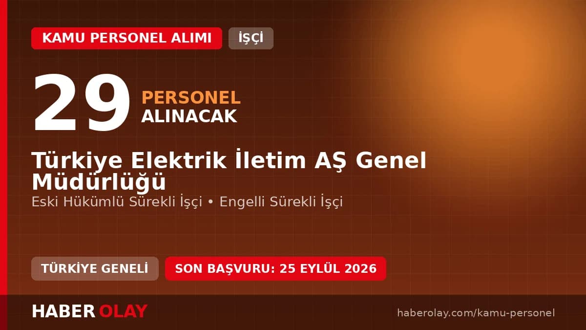 TEİAŞ 29 engelli ve eski hükümlü sürekli işçi alımı başvuru detayları ve şartları