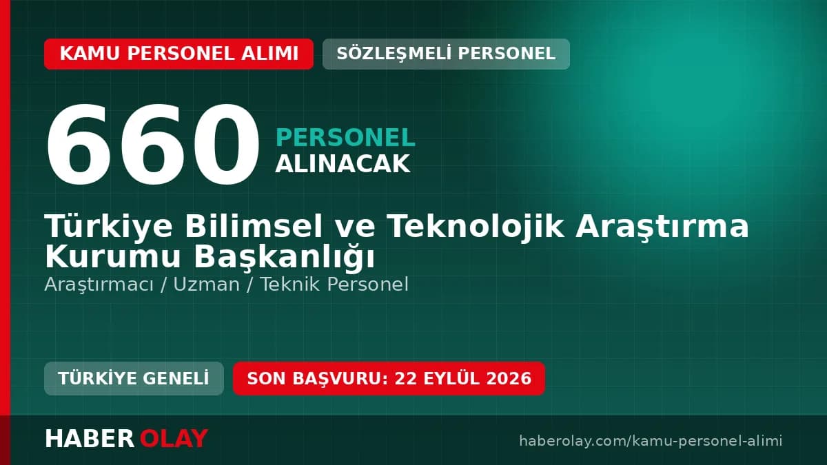 TÜBİTAK 660 personel alımı başvuru ekranı ve kadro dağılımı detayları