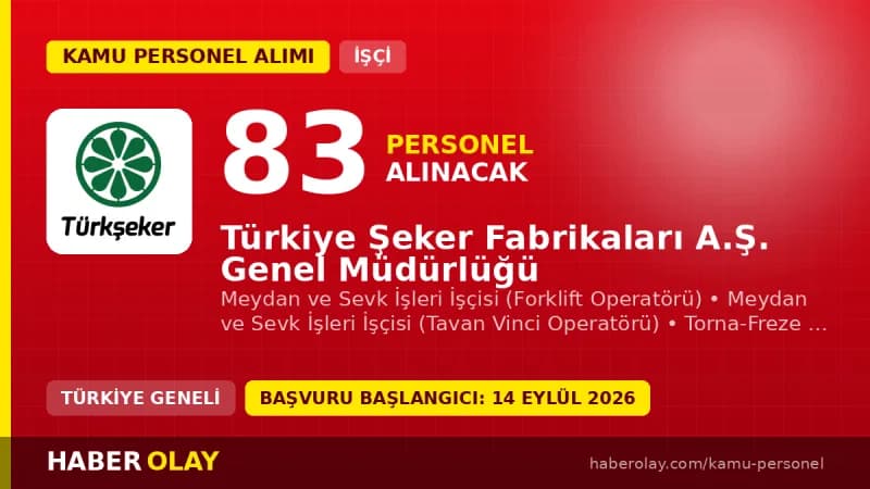 Türkiye Şeker Fabrikaları A.Ş. Genel Müdürlüğü sürekli işçi alımı başvuru detayları