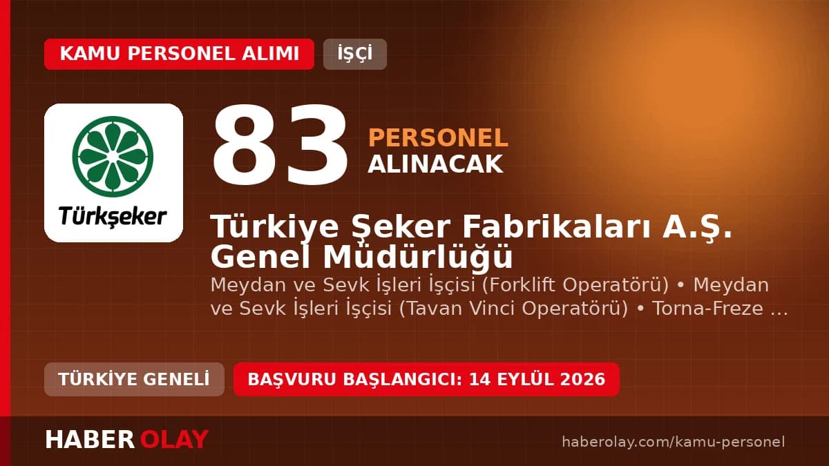Türkiye Şeker Fabrikaları A.Ş. Genel Müdürlüğü sürekli işçi alımı başvuru detayları