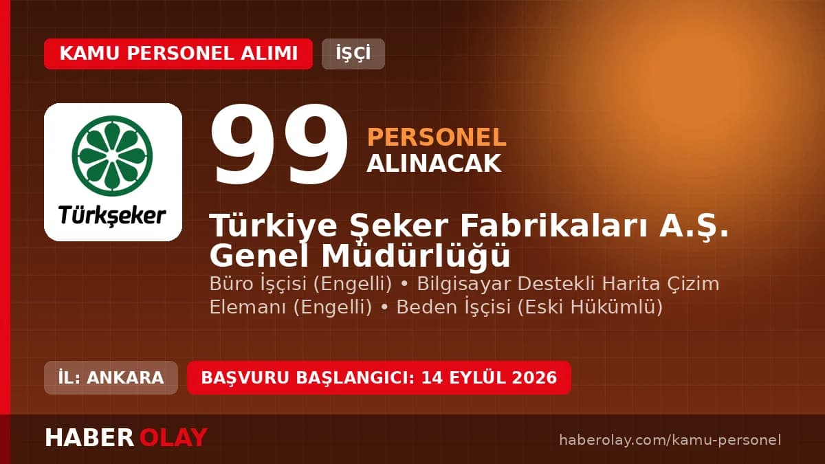 Türkiye Şeker Fabrikaları A.Ş. engelli ve eski hükümlü sürekli işçi alımı ilanı 2026