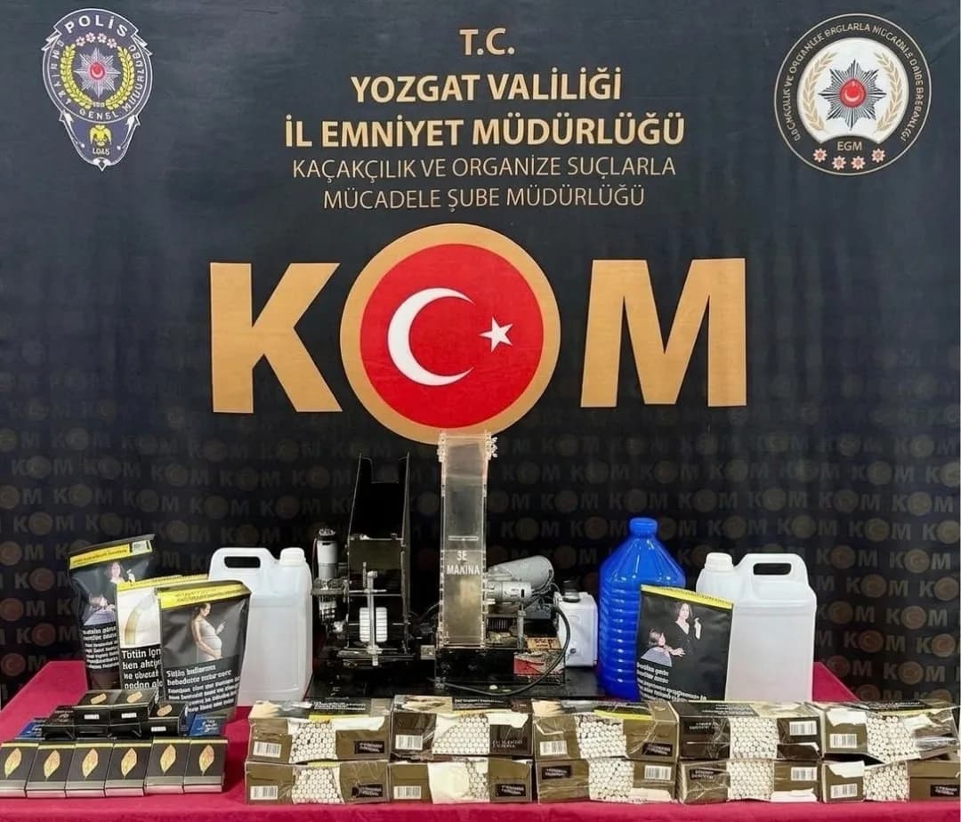 Yozgat'ta ele geçirilen 5 bin makaron ve etil alkol malzemeleri
