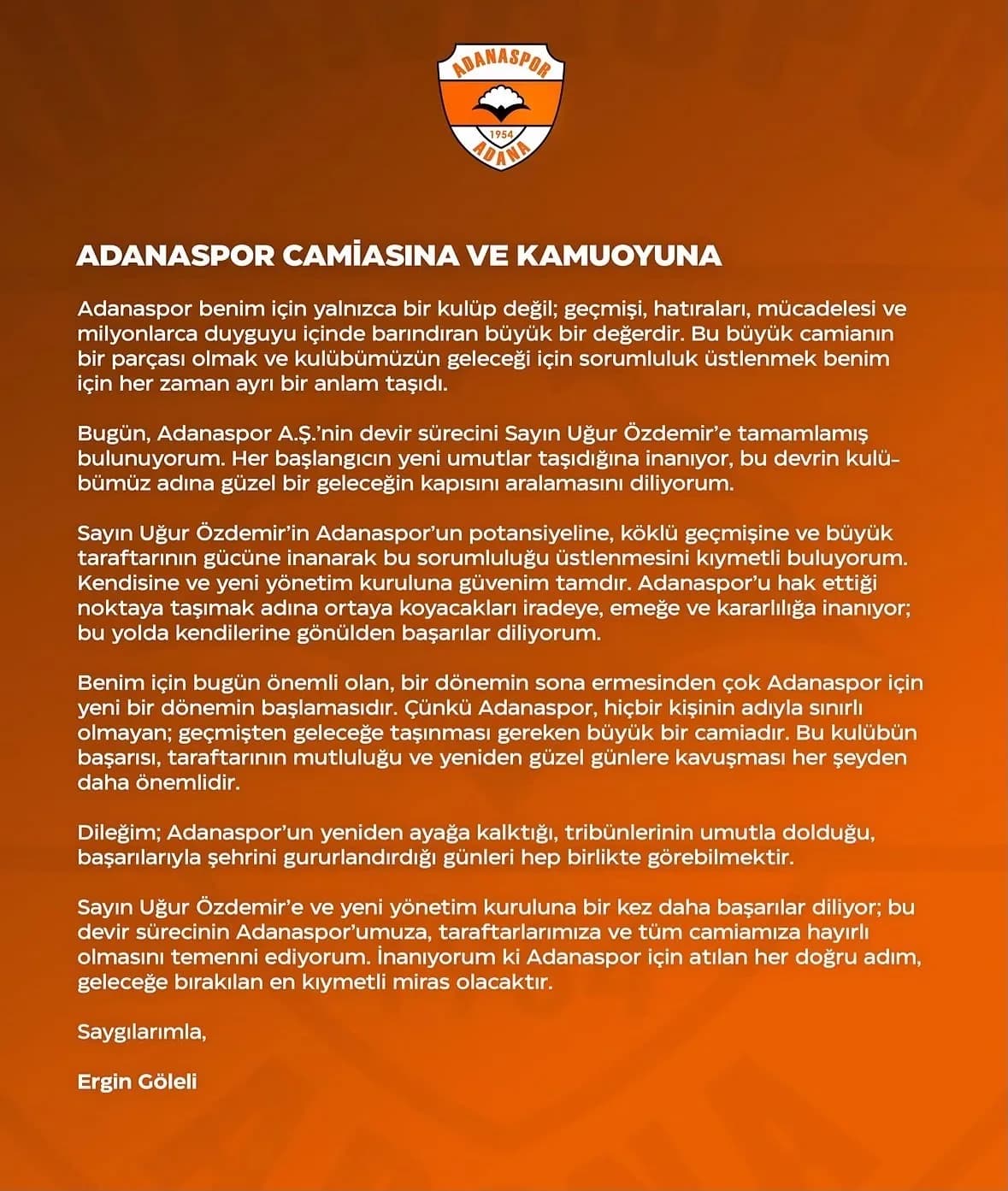 Adanaspor Başkanı Ergin Göleli devir sürecini açıklarken