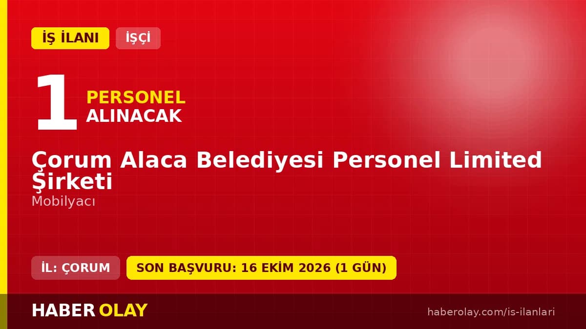 Çorum Alaca Belediyesi Personel Limited Şirketi mobilyacı işçi alımı ilanı