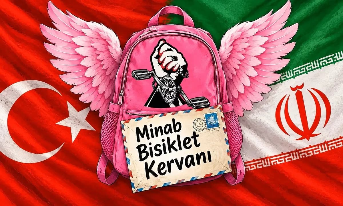 Diyarbakır’dan Minab’a giden bisiklet kervanındaki bisikletçiler ve okul çantaları