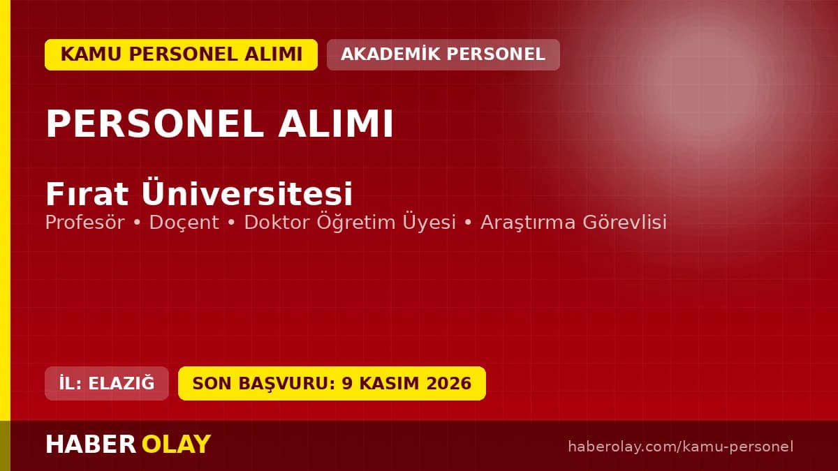 Fırat Üniversitesi Öğretim Üyesi ve Elemanı Alımı: Son Başvuru 9 Kasım 2026