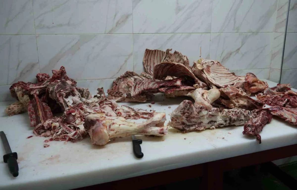 Gaziosmanpaşa’da zabıta ve tarım müdürlüğü ekiplerinin bozulmuş et denetimi yaptığı görüntü