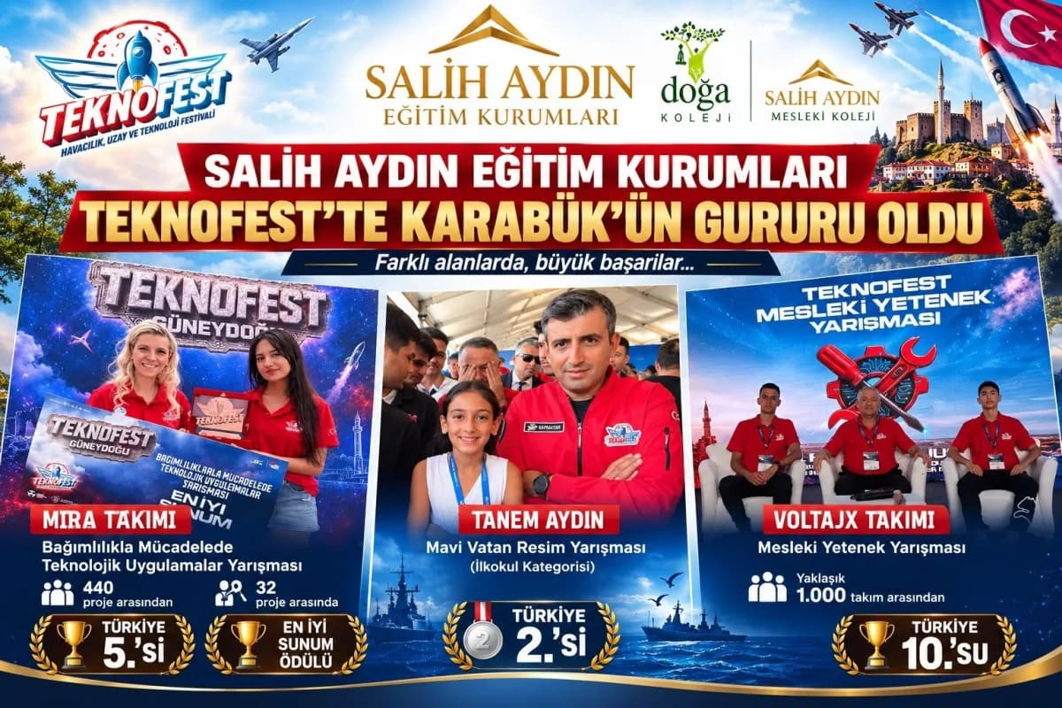 Karabüklü öğrenciler TEKNOFEST 2026’da ödül alırken sahnede başarılarını kutluyor