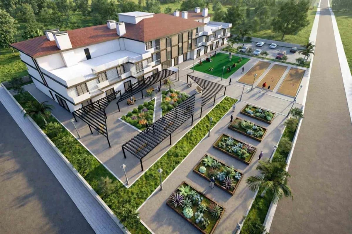 Muğla Köyceğiz’de inşaatı devam eden Yaşlı Bakımevi projesinin dış görünümü