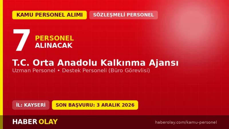 Orta Anadolu Kalkınma Ajansı 2026 yılı 7 personel alımı ilanı