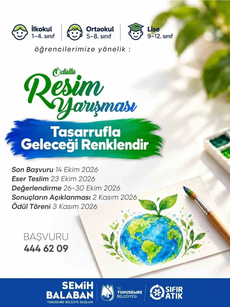 Yunusemre Belediyesi tasarruf temalı resim yarışması için başvuru süresi uzatıldı, çocuklar ve gençler resim yapıyor