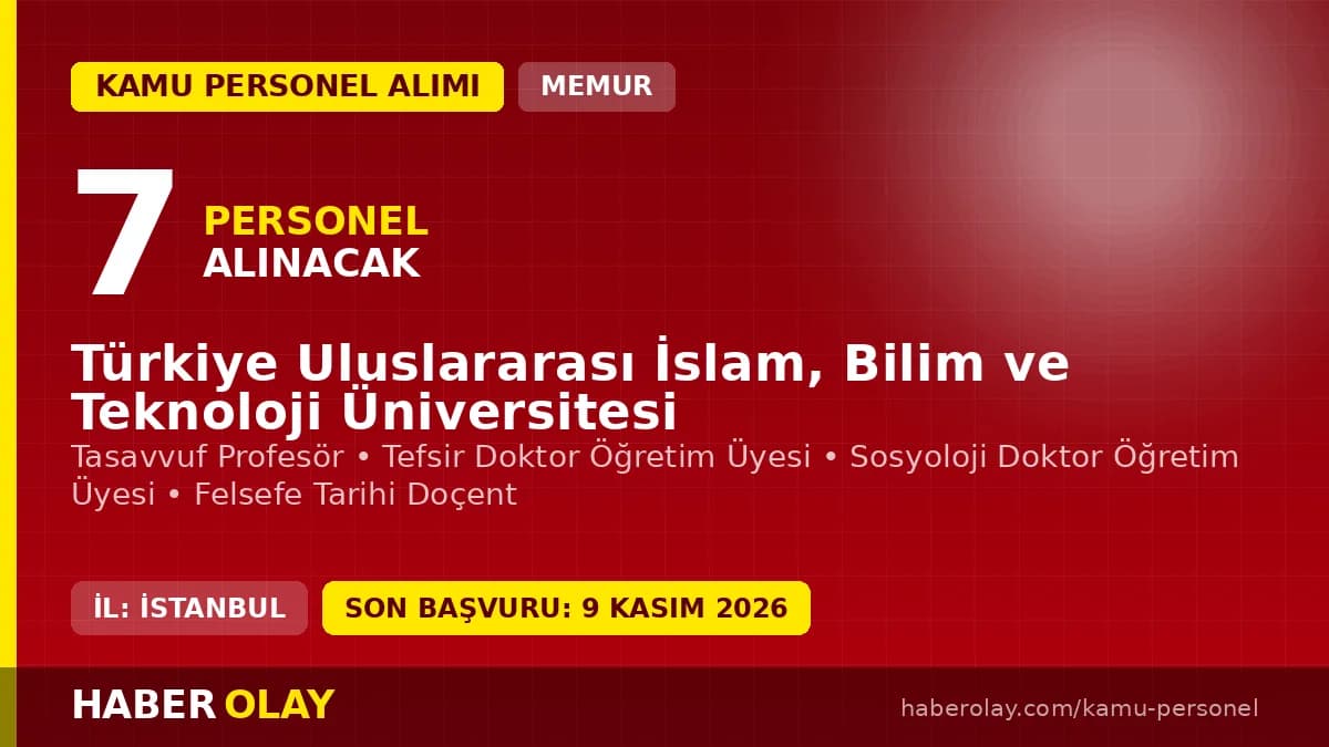 Türkiye Uluslararası İslam, Bilim ve Teknoloji Üniversitesi 7 öğretim üyesi alacak