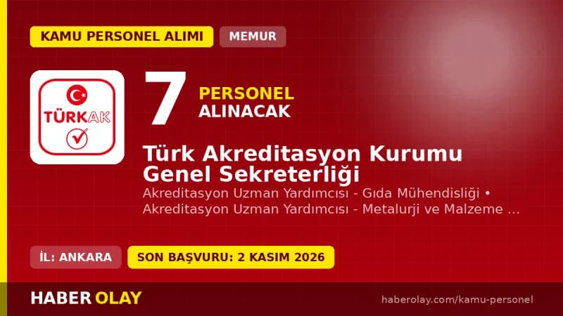 Türk Akreditasyon Kurumu 7 Akreditasyon Uzman Yardımcısı personel alımı ilanı 2026